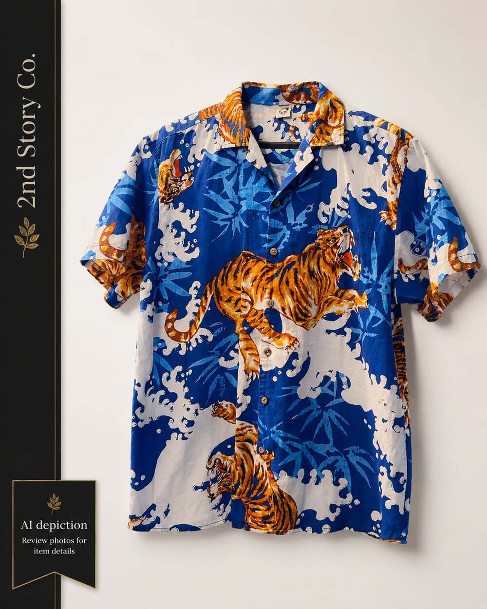 Hardaddy Blue and White Tiger Print Camp Collar Hawaiian Shirt XXL
